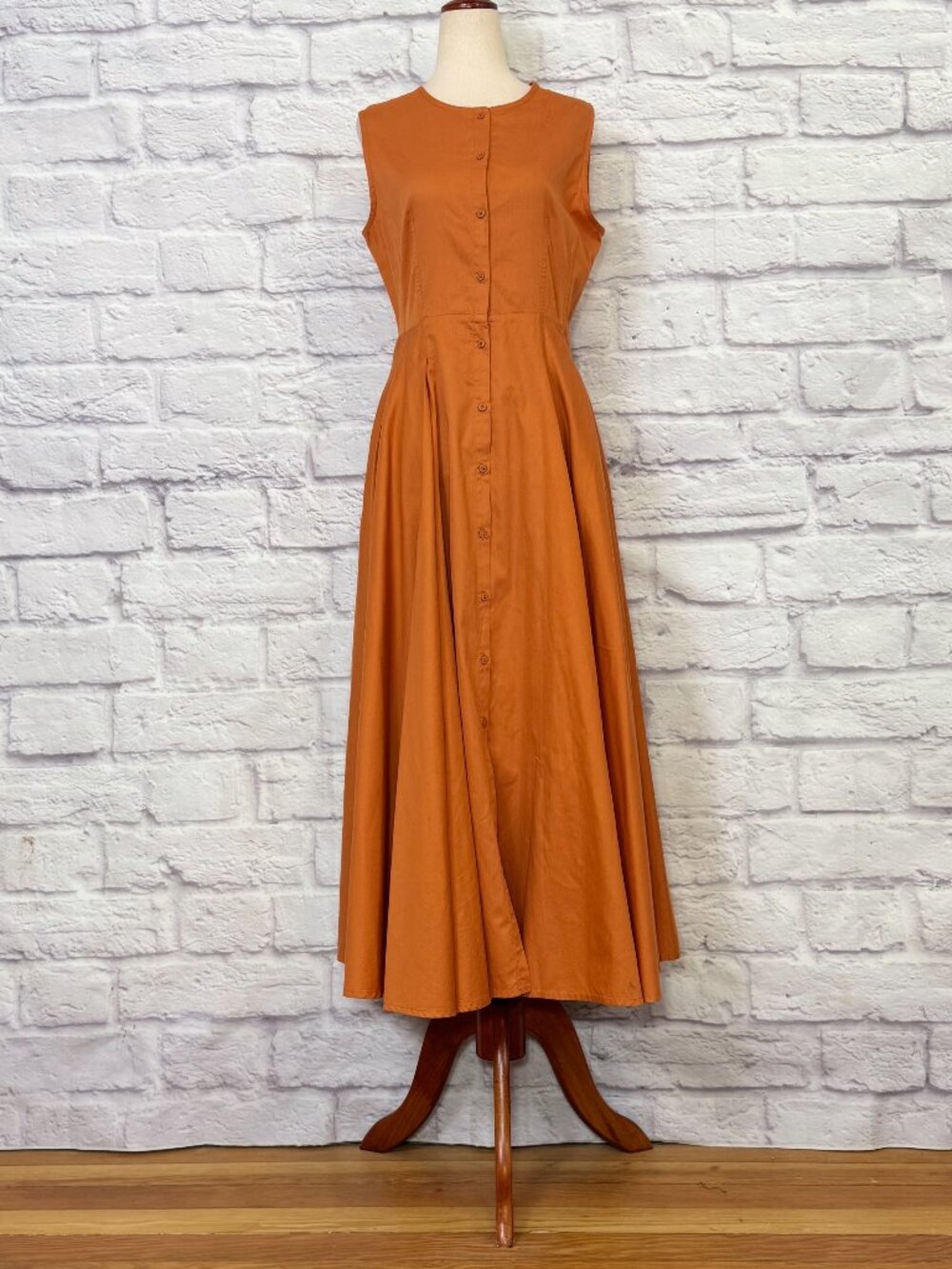 Kowtow Deep Orange Cotton Sleeveless Midi Dress
